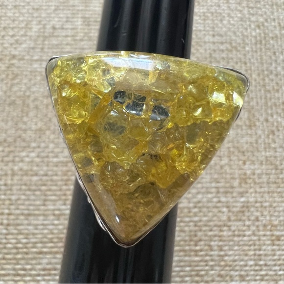 New Lemon Crackle Quartz Crystal Stone Silver Overlay Ring Size 6.75 - Picture 9 of 9
